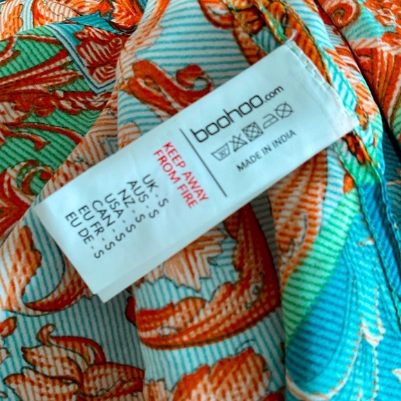 BooHoo Satin Midi Kimono Turquoise Print Duster Cover-Up Machine Washable Small - Picture 4 of 6